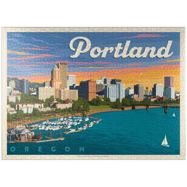 puzzleplate Portland, Oregon: Waterfont Skyline, Vintage Poster 1000 Jigsaw Puzzle