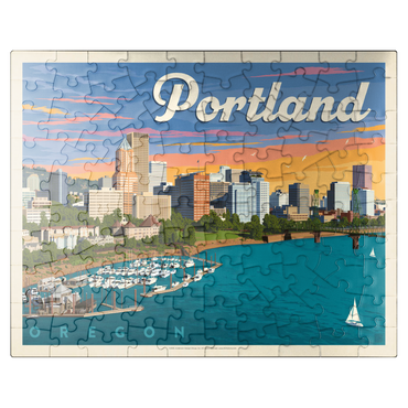 puzzleplate Portland, Oregon: Waterfont Skyline, Vintage Poster 100 Jigsaw Puzzle