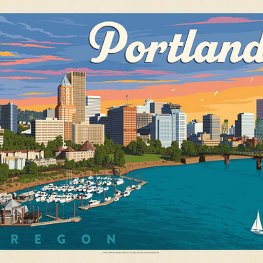 Portland, Oregon: Waterfont Skyline, Vintage Poster 100 Jigsaw Puzzle 3D Modell