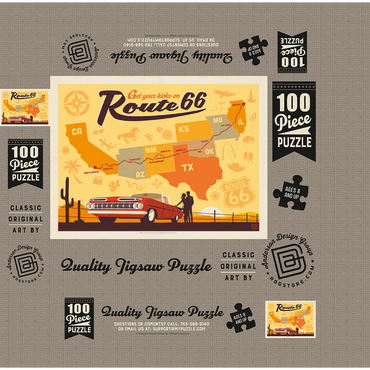 Route 66 Map, Vintage Poster 100 Jigsaw Puzzle box 3D Modell