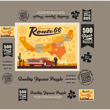 Route 66 Map, Vintage Poster 500 Jigsaw Puzzle box 3D Modell