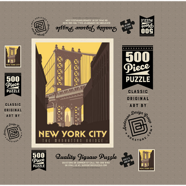 New York City: Manhattan Bridge, Vintage Poster 500 Jigsaw Puzzle box 3D Modell