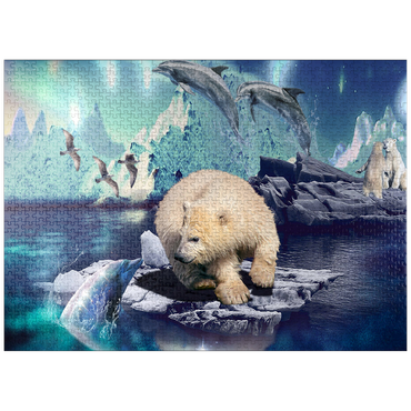 puzzleplate Polar Bear and Dolphin, Northern Lights - Random Galaxy 1000 Jigsaw Puzzle