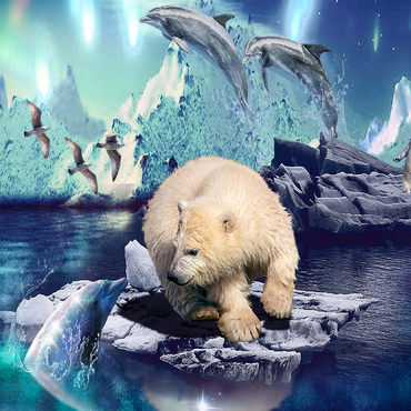 Polar Bear and Dolphin, Northern Lights - Random Galaxy 100 Jigsaw Puzzle 3D Modell