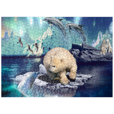 puzzleplate Polar Bear and Dolphin, Northern Lights - Random Galaxy 500 Jigsaw Puzzle