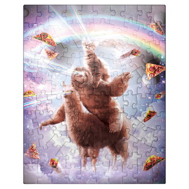 puzzleplate Cat Sloth Llama, Riding Pile - Random Galaxy 100 Jigsaw Puzzle