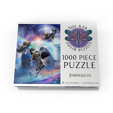 Space Cat Riding Shark, Galaxy Cats Sharks - Random Galaxy 1000 Jigsaw Puzzle box view3