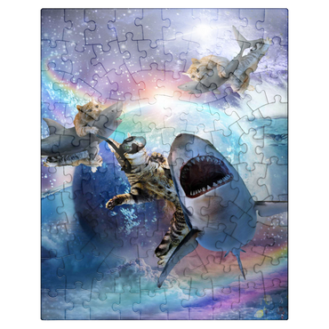 puzzleplate Space Cat Riding Shark, Galaxy Cats Sharks - Random Galaxy 100 Jigsaw Puzzle