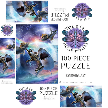 Space Cat Riding Shark, Galaxy Cats Sharks - Random Galaxy 100 Jigsaw Puzzle box 3D Modell