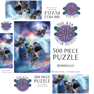 Space Cat Riding Shark, Galaxy Cats Sharks - Random Galaxy 500 Jigsaw Puzzle box 3D Modell