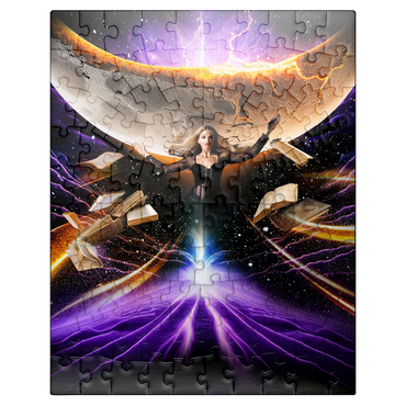 puzzleplate Sorceress and Crescent Moon, Celestial Witch - Random Galaxy 100 Jigsaw Puzzle