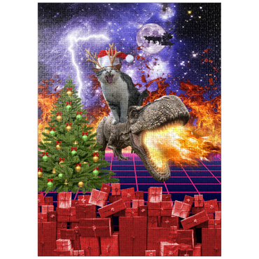 puzzleplate Christmas Cat Riding Dinosaur, Santa T-Rex - Random Galaxy 1000 Jigsaw Puzzle