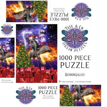 Christmas Cat Riding Dinosaur, Santa T-Rex - Random Galaxy 1000 Jigsaw Puzzle box 3D Modell