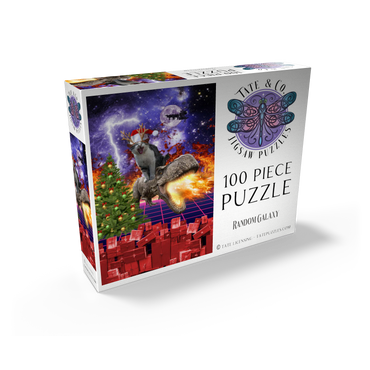 Christmas Cat Riding Dinosaur, Santa T-Rex - Random Galaxy 100 Jigsaw Puzzle box view2
