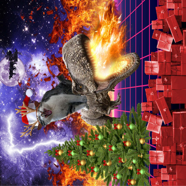 Christmas Cat Riding Dinosaur, Santa T-Rex - Random Galaxy 100 Jigsaw Puzzle 3D Modell
