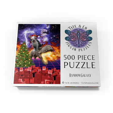 Christmas Cat Riding Dinosaur, Santa T-Rex - Random Galaxy 500 Jigsaw Puzzle box view3