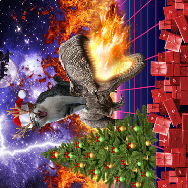 Christmas Cat Riding Dinosaur, Santa T-Rex - Random Galaxy 500 Jigsaw Puzzle 3D Modell