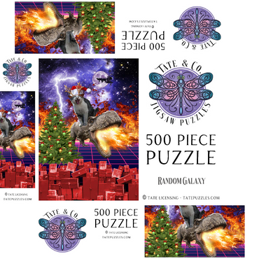 Christmas Cat Riding Dinosaur, Santa T-Rex - Random Galaxy 500 Jigsaw Puzzle box 3D Modell