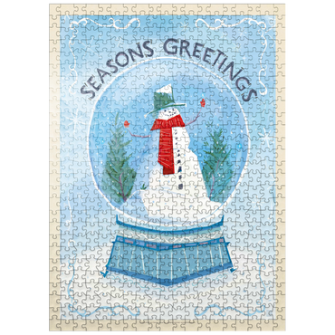puzzleplate Season's Greetings Snowman in Winter Snow Globe 500 Jigsaw Puzzle