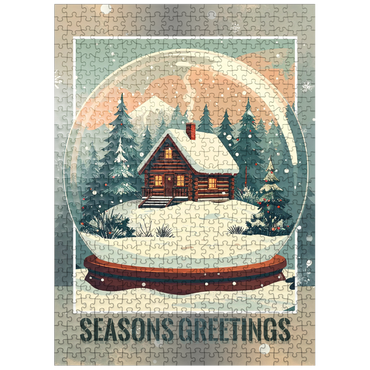 puzzleplate Cozy Winter Cabin, Christmas Snow Globe 500 Jigsaw Puzzle