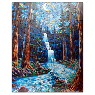 puzzleplate Redwood Starry Night Waterfall - Dakota Daetwiler 100 Jigsaw Puzzle