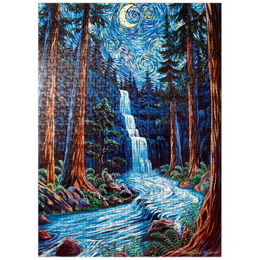 puzzleplate Redwood Starry Night Waterfall - Dakota Daetwiler 500 Jigsaw Puzzle