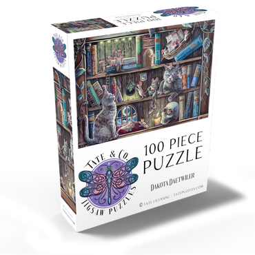 Cat & Mouse Library Bookshelf - Dakota Daetwiler 100 Jigsaw Puzzle box view2
