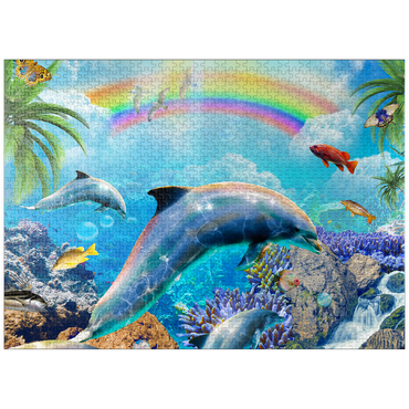 puzzleplate Rainbow Dolphin Exploring the Ocean Skies - Random Galaxy 1000 Jigsaw Puzzle