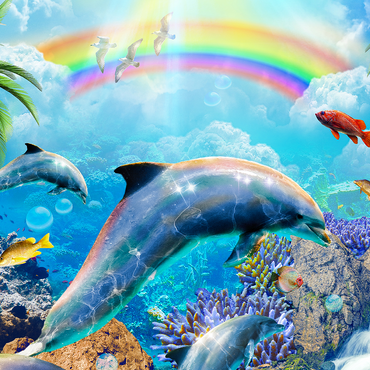 Rainbow Dolphin Exploring the Ocean Skies - Random Galaxy 1000 Jigsaw Puzzle 3D Modell