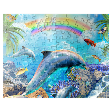 puzzleplate Rainbow Dolphin Exploring the Ocean Skies - Random Galaxy 100 Jigsaw Puzzle