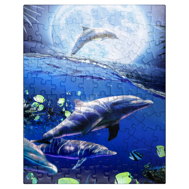 puzzleplate Moonlight Dolphin Gliding Through the Night Ocean - Random Galaxy 100 Jigsaw Puzzle