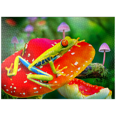 puzzleplate Red-Eyed Tree Frog in a Magical Mushroom Forest - Random Galaxy 1000 Jigsaw Puzzle