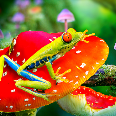 Red-Eyed Tree Frog in a Magical Mushroom Forest - Random Galaxy 1000 Jigsaw Puzzle 3D Modell