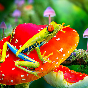 Red-Eyed Tree Frog in a Magical Mushroom Forest - Random Galaxy 100 Jigsaw Puzzle 3D Modell