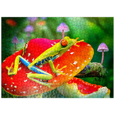 puzzleplate Red-Eyed Tree Frog in a Magical Mushroom Forest - Random Galaxy 500 Jigsaw Puzzle