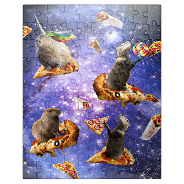 puzzleplate Space Capybara Enjoying a Cosmic Pizza Feast - Random Galaxy 100 Jigsaw Puzzle