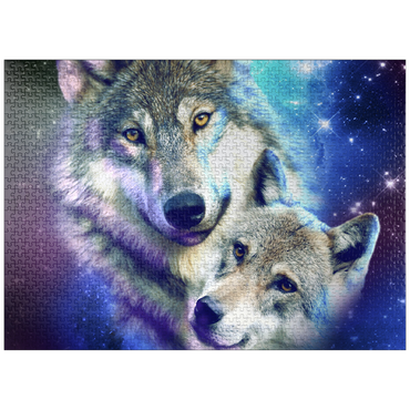 puzzleplate Cosmic Wolf Family Under the Galactic Moon - Random Galaxy 1000 Jigsaw Puzzle