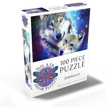 Cosmic Wolf Family Under the Galactic Moon - Random Galaxy 100 Jigsaw Puzzle box view2