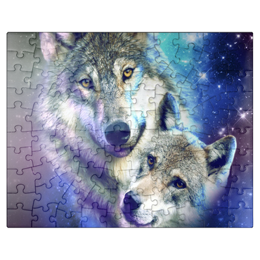 puzzleplate Cosmic Wolf Family Under the Galactic Moon - Random Galaxy 100 Jigsaw Puzzle