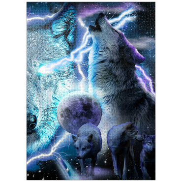 puzzleplate Lightning Wolf Howling Beneath the Moon - Random Galaxy 1000 Jigsaw Puzzle