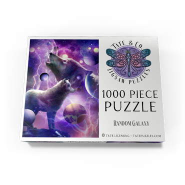 Celestial Wolf Howling Under a Stormy Moon - Random Galaxy 1000 Jigsaw Puzzle box view3