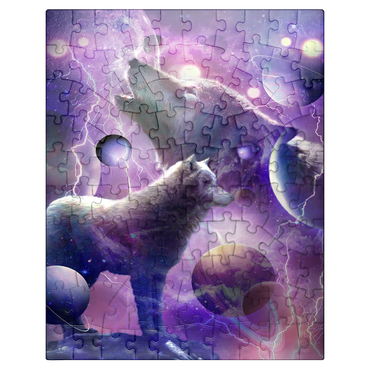 puzzleplate Celestial Wolf Howling Under a Stormy Moon - Random Galaxy 100 Jigsaw Puzzle