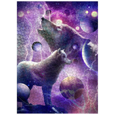 puzzleplate Celestial Wolf Howling Under a Stormy Moon - Random Galaxy 500 Jigsaw Puzzle