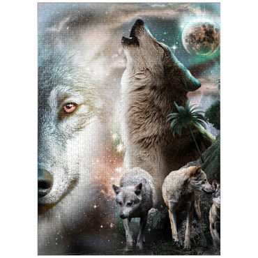 puzzleplate Cosmic Howling Wolf in a Lunar Storm - Random Galaxy 1000 Jigsaw Puzzle