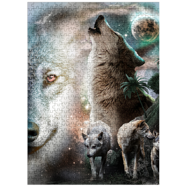 puzzleplate Cosmic Howling Wolf in a Lunar Storm - Random Galaxy 500 Jigsaw Puzzle