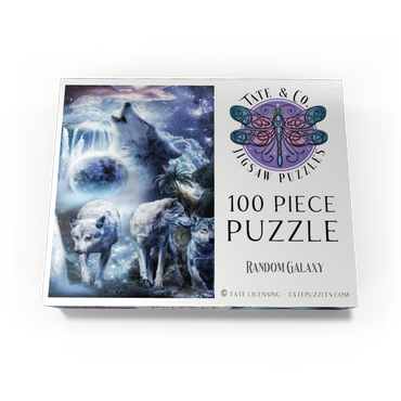 Waterfall Wolf Howling Beside the Moonlight Falls - Random Galaxy 100 Jigsaw Puzzle box view3