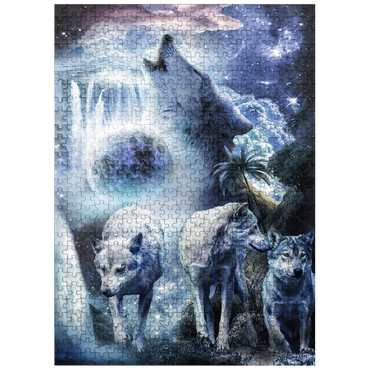 puzzleplate Waterfall Wolf Howling Beside the Moonlight Falls - Random Galaxy 500 Jigsaw Puzzle