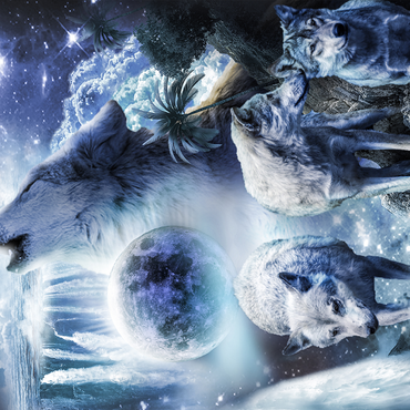 Waterfall Wolf Howling Beside the Moonlight Falls - Random Galaxy 500 Jigsaw Puzzle 3D Modell