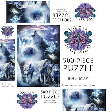 Waterfall Wolf Howling Beside the Moonlight Falls - Random Galaxy 500 Jigsaw Puzzle box 3D Modell