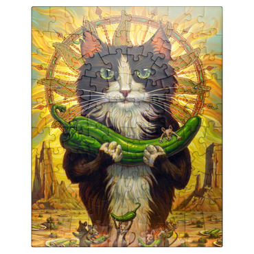 puzzleplate Green Chile Cat - Jeff Haynie 100 Jigsaw Puzzle